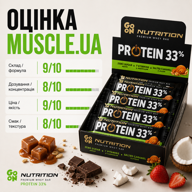 Протеїнові батончики GO ON Protein Bar 33%, 50 г. х 25 шт (блок), Солона карамель - зображення 7