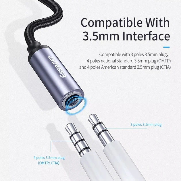 Кабель AUX Mini-jack 3.5 мм до Type-C Essager для iPhone Samsung Xiaomi Huawei Meizu Vivo Oppo Перехідник Аукс на Тайп-С USB-C для навушників 3.5 мм (48708) - Фото 3 Кабель AUX Mini-jack 3.5 мм до Type-C Essager для iPhone Samsung Xiaomi Huawei Meizu Vivo Oppo Перехідник Аукс на Тайп-С USB-C для навушників 3.5 мм (48708) - зображення 3
