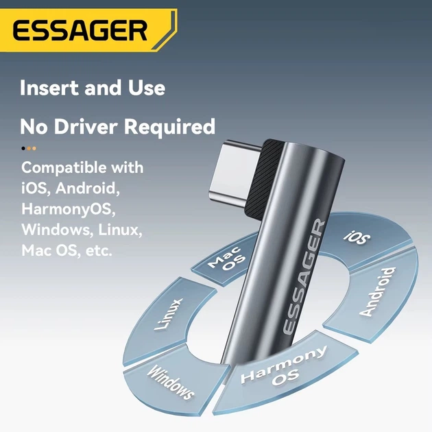 Перехідник адаптер AUX Essager Type-C - 3.5 мм до Apple iPhone Samsung Xiaomi Huawei Meizu Вбудований ЦАП, метал (44049) - Фото 6 Перехідник адаптер AUX Essager Type-C - 3.5 мм до Apple iPhone Samsung Xiaomi Huawei Meizu Вбудований ЦАП, метал (44049) - зображення 6