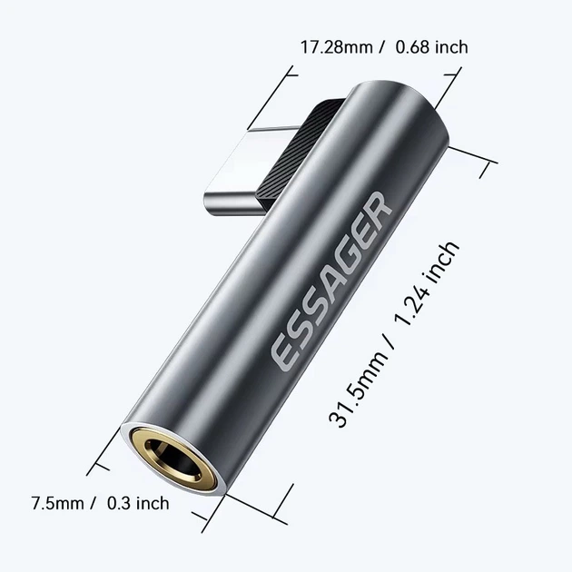 Перехідник адаптер AUX Essager Type-C - 3.5 мм до Apple iPhone Samsung Xiaomi Huawei Meizu Вбудований ЦАП, метал (44049) - Фото 7 Перехідник адаптер AUX Essager Type-C - 3.5 мм до Apple iPhone Samsung Xiaomi Huawei Meizu Вбудований ЦАП, метал (44049) - зображення 7
