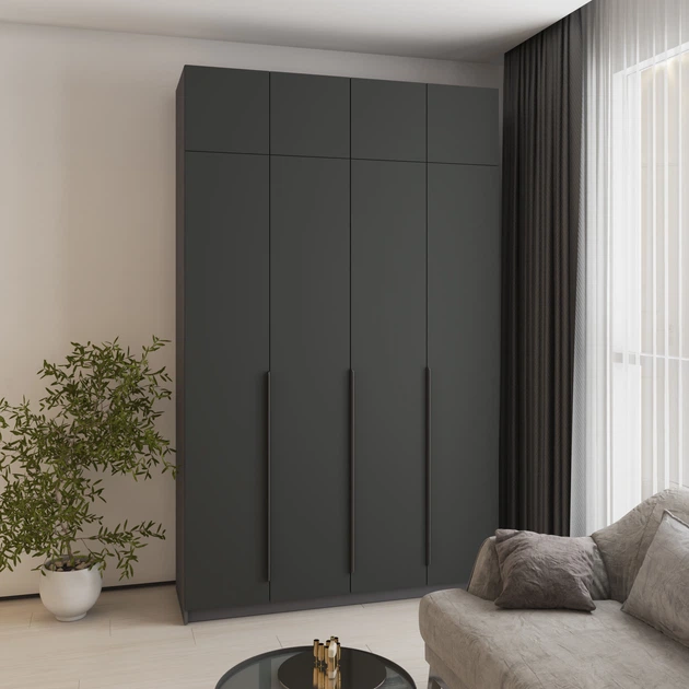 Шафа 4-дверна з антресоллю MebelStar Оскар МДФ Ultra Mat BL-B, блок шухляд 160x52x260 см Антрацит/Антрацит (MBS-5999) - Фото 1 Шафа 4-дверна з антресоллю MebelStar Оскар МДФ Ultra Mat BL-B, блок шухляд 160x52x260 см Антрацит/Антрацит (MBS-5999) - зображення 1