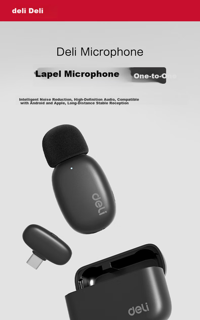 Микрофон Deli Clip-On беспроводной мини, для стримов, шумоподавление, MN51 - изображение 4