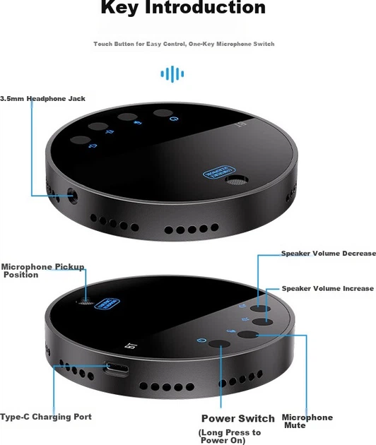 Микрофон NINTAUS Y08B всенаправленный Bluetooth для конференций беспроводной - Фото 7 Микрофон NINTAUS Y08B всенаправленный Bluetooth для конференций беспроводной - изображение 7