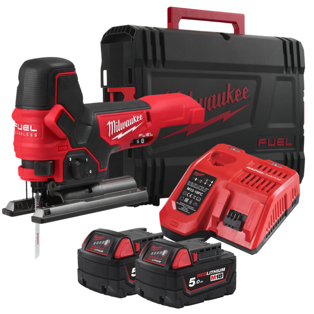 Пила лобзиковая аккумуляторная бесщёточная MILWAUKEE, M18 FBJS-502X (ЗУ, 2х5Ач, HDкейс) - Фото 1 Пила лобзиковая аккумуляторная бесщёточная MILWAUKEE, M18 FBJS-502X (ЗУ, 2х5Ач, HDкейс) - изображение 1