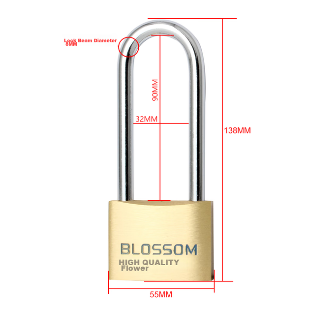 Медный навесной замок BLOSSOM, U-образный замок, водонепроницаемый и устойчивый к коррозии, с длинным стержнем, замок для дверцы шкафа 55 мм BC076L - изображение 5