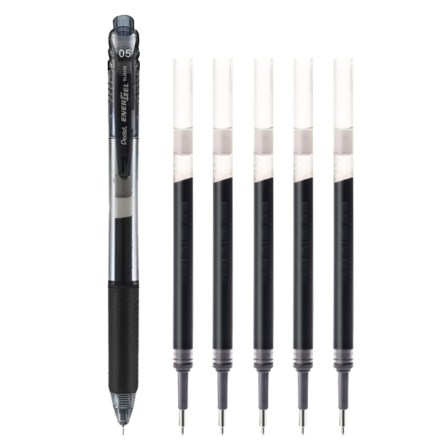 Pentel [Бестселер] Висувна чорна гелева ручка BLN105, стильна ручка для підписів 0,5 мм, швидковисихаюча чорнильна ручка для студентів бізнесу, канцелярське приладдя для ручок на водній основі, набір чорних ручок для практики іспитів - изображение 4
