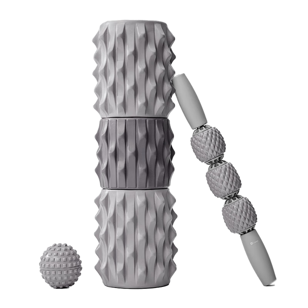 Ролик Keep Foam Roller, шипований стрижень, тонкий набір для професійного релаксу, фітнесу, йоги, масажних паличок, сутінковий сірий - зображення 4