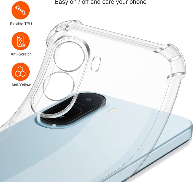 Противоударный прозрачный чехол для Xiaomi Poco M7 4G - Фото 2 Противоударный прозрачный чехол для Xiaomi Poco M7 4G - изображение 2
