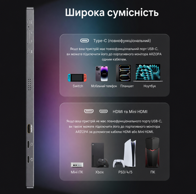 Монитор портативный Дополнительный экран ARZOPA 16.1″ 2K 180Hz с чехлом Монитор внешний - изображение 7