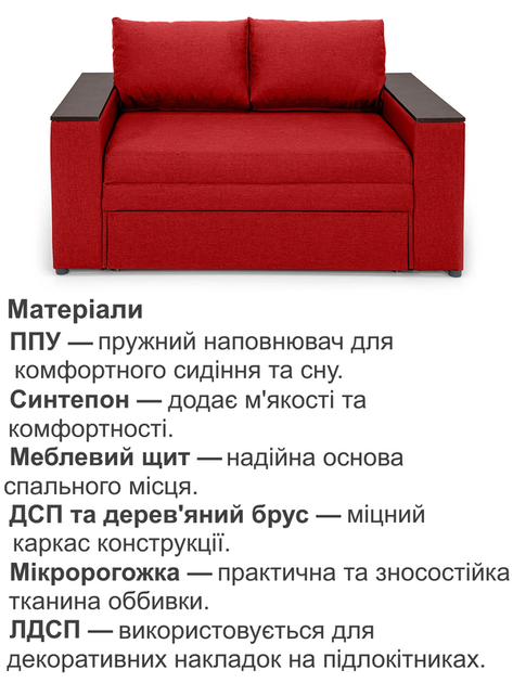 Диван Кубус-140 размер 180×97 см, красный. - изображение 4