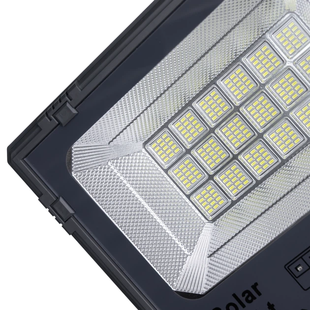 Світлодіодний прожектор на сонячній батареї 300 Вт 270 LED SMD корпус IP67 автономне вуличне світло для автостоянки теплиці та виробничого двору з пультом зміною режимів і таймером Чорний - зображення 7