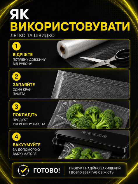 Пакеты для вакуумирования пищевые пакет для вакууматора набор для запаивания сухих и влажных продуктов рулон для упаковщика пищевая пленка для вакууматора 20 см Svitaє - изображение 4