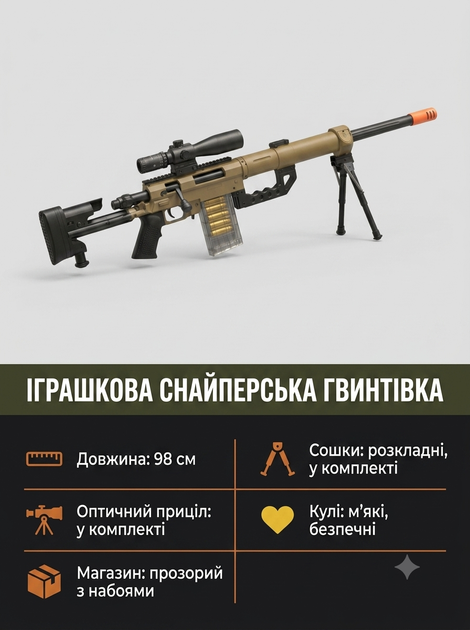 Больша игрушечная снайперская винтовка CheyTac M200 (98 см) с оптикой и мягкими пулями - Фото 3 Больша игрушечная снайперская винтовка CheyTac M200 (98 см) с оптикой и мягкими пулями - изображение 3