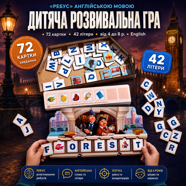 Настольная развивающая игра из дерева «Английские слова» Ubee Обучающий набор для изучения английского языка - Фото 1 Настольная развивающая игра из дерева «Английские слова» Ubee Обучающий набор для изучения английского языка - изображение 1