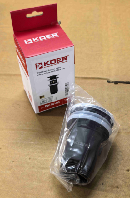Донний клапан для раковини з переливом KOER PW-07-05 автоматичний (Click-Clack) (Колір чорний) 1 1/4'' (KR5785) - изображение 4