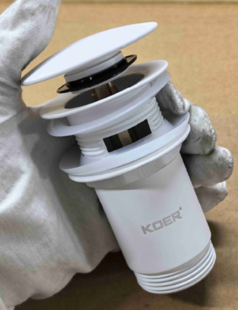 Донний клапан для раковини з переливом KOER PW-07-03 автоматичний (Click-Clack) (Колір білий) 1 1/4'' (KR5783) - изображение 16