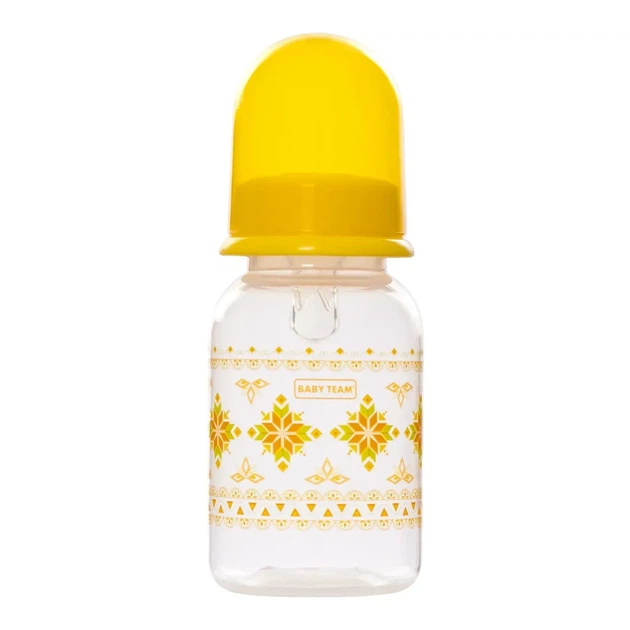 Пляшечка для годування з силіконовою соскою Baby Team 1400 125 мл Жовтий shop (2000990144096) - Фото 1 Пляшечка для годування з силіконовою соскою Baby Team 1400 125 мл Жовтий shop (2000990144096) - изображение 1
