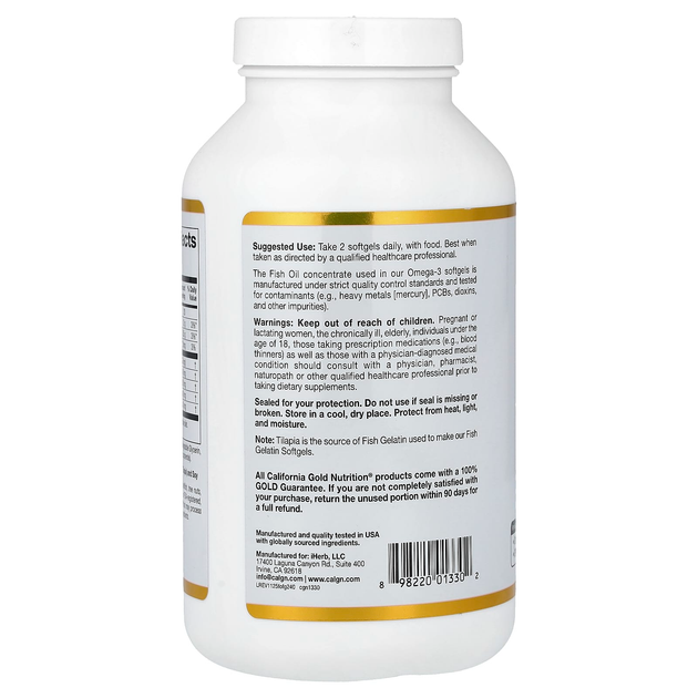 Риб'ячий жир California GOLD Nutrition "Omega-3 Premium Fish Oil" жирні кислоти омега-3 преміальної якості, 1100 мг (240 риб’ячих желатинових капсул) - зображення 3