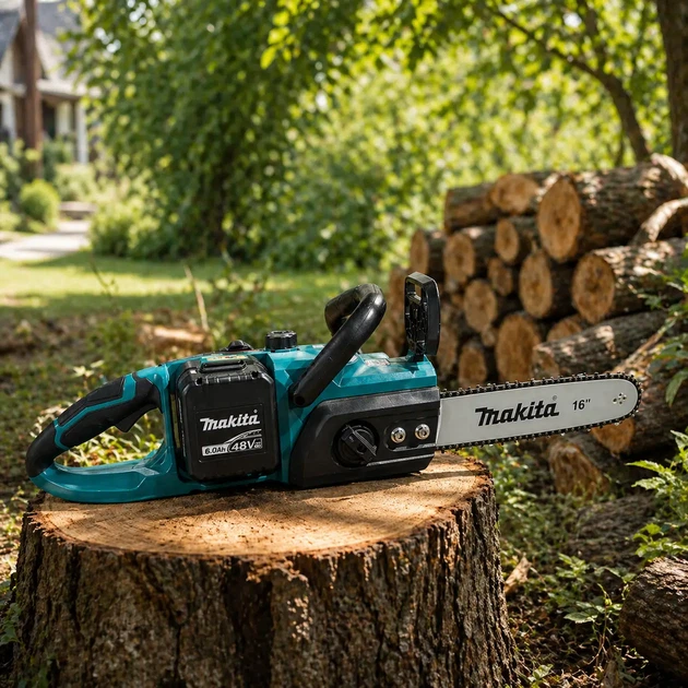 Пила акумуляторна Makita DUC CS-4002 48 В ланцюгова безщіткова 6 А·год електропила з шиною 40 см садова 3/8 для обрізки дерев гілок колод дачі будівництва з 2 батареями - зображення 2