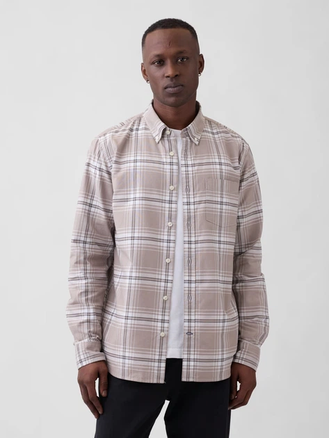 Рубашка хлопковая мужская GAP 768479574 XL Бежевая (1162031211) - Фото 1 Рубашка хлопковая мужская GAP 768479574 XL Бежевая (1162031211) - изображение 1