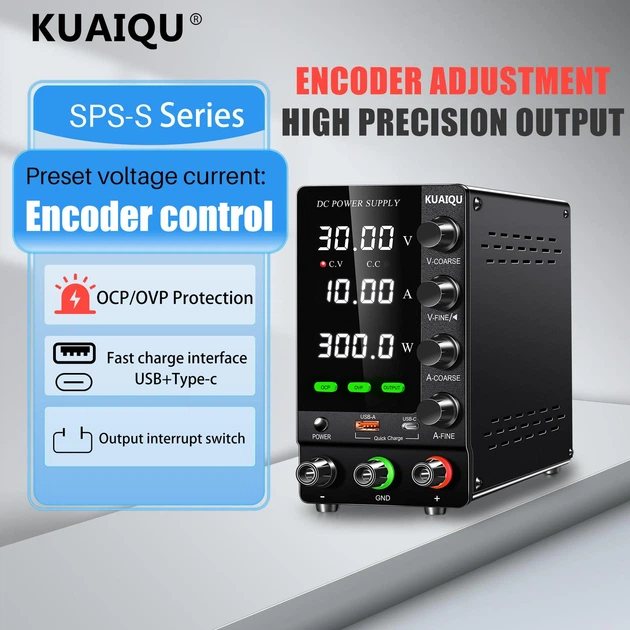 Импульсный лабораторный блок питания KUAIQU SPS-C3010S (0-30В, 0-10А)+ USB с быстрой зарядкой + Type C - изображение 4