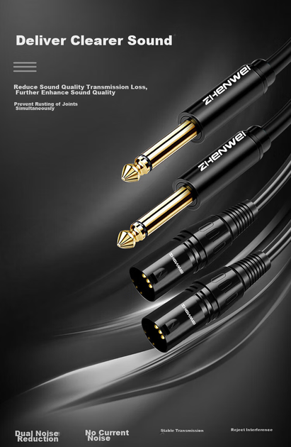 Кабель ZHENWEI 2 x 6.35 мм — 2 x XLR для мікшера та підсилювача, 8 м, чорний (ZW-YPX189) - Фото 3 Кабель ZHENWEI 2 x 6.35 мм — 2 x XLR для мікшера та підсилювача, 8 м, чорний (ZW-YPX189) - зображення 3