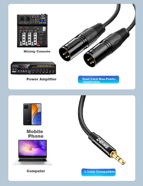 Аудиокабель ZHENWEI 3.5 мм — 2 x XLR «тато», 5 м (ZW-YPX098) - изображение 5
