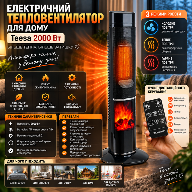 Електричний тепловентилятор для дому Teesa 2000 Вт - зображення 4
