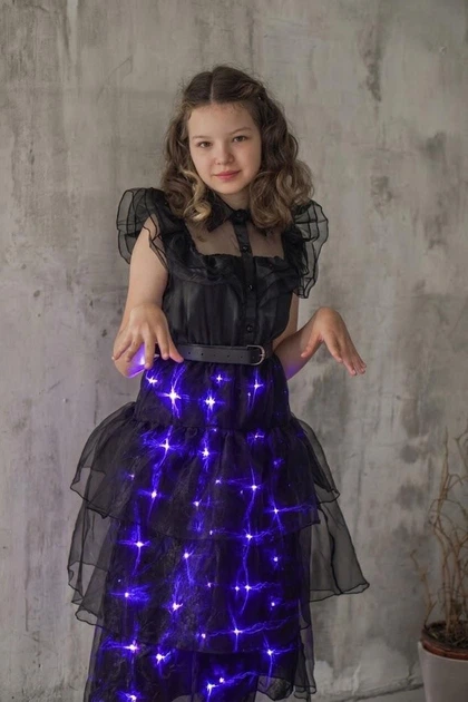 Карнавальное платье Уэнсдей (Wednesday) с LED-подсветкой на Хеллоуин (Halloween), рост 120см (RB30120) - изображение 3