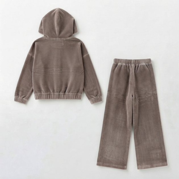 Детский велюровый спортивный костюм oversize с капюшоном 116 см капучино 080826 - изображение 4