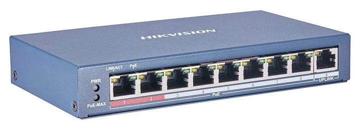 Коммутатор HIKVISION DS-3E0109P 9-портовый 100 Мбит/с с PoE для видеонаблюдения, металлический - изображение 4
