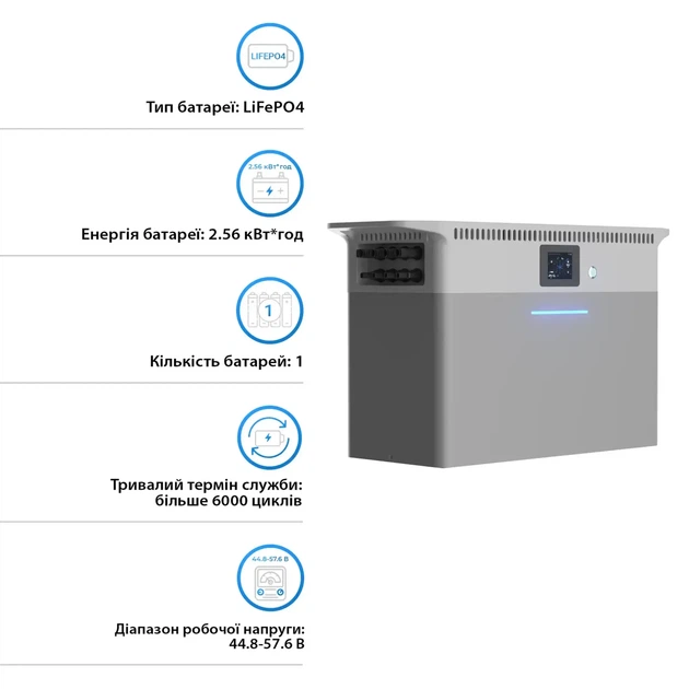 Зарядна станція DEYE SUN-BK250 2500W 2.56kWh LiFePO4 51.2V 4 MPPT 220/230V Однофазна (SUN-BK250-2.56KWH-EU-AM4-18L) - зображення 3