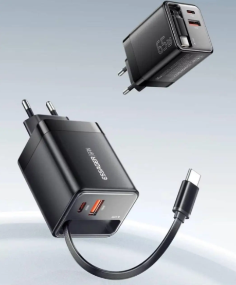 Зарядное устройство с выдвижным кабелем Type-C Essager ES-CD49 USB-A, USB-C 65W - Фото 4 Зарядное устройство с выдвижным кабелем Type-C Essager ES-CD49 USB-A, USB-C 65W - изображение 4