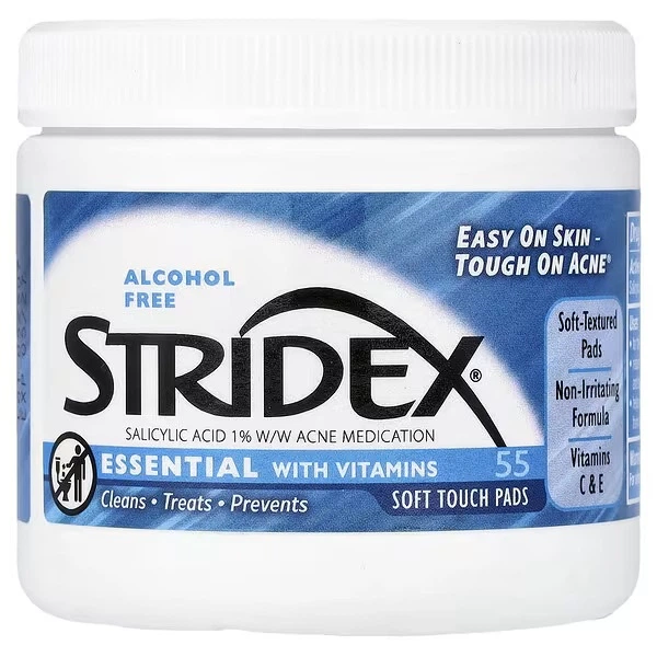Очищувальні диски з 1% саліцилової кислоти Stridex Essential with Vitamins 55 шт - Фото 1 Очищувальні диски з 1% саліцилової кислоти Stridex Essential with Vitamins 55 шт - изображение 1
