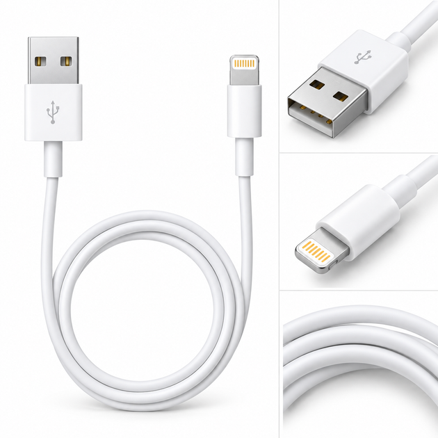 Кабель USB to lightning для iPhone 5, 6, 7, 8, 10, 11, 12, 13, 14 (1м) White - Фото 1 Кабель USB to lightning для iPhone 5, 6, 7, 8, 10, 11, 12, 13, 14 (1м) White - изображение 1