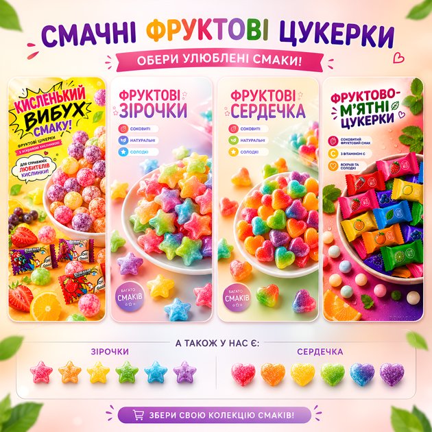 Фрутово-мятные конфеты без сахара с витамином C | Освежающие леденцы фруктовые для свежего дыхания | 100 г. - 100 шт. - изображение 7