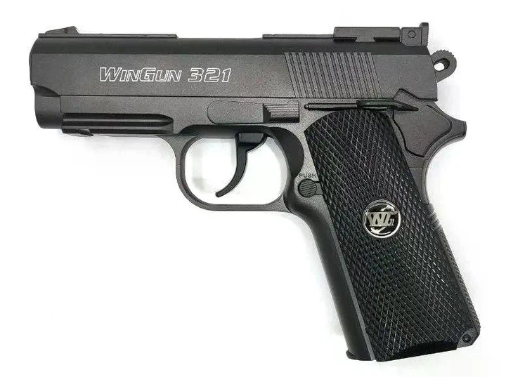 Пневматичний пістолет WinGun 321 Colt Defender 4.5мм з кулями 100 шт та балонами 2 шт — металева CO2-копія легендарної зброї - изображение 4