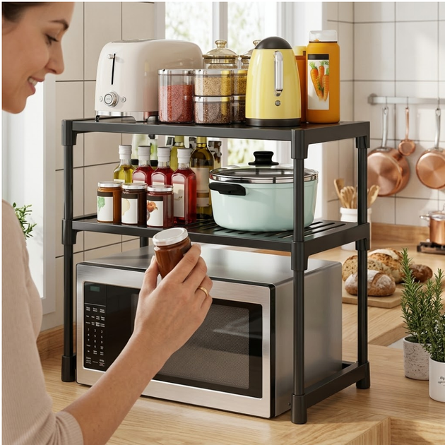 Кухонная полка для микроволновки, 2 яруса, (62х55х30.5см), Черная / Полка под микроволновку / Стеллаж для кухни - изображение 8