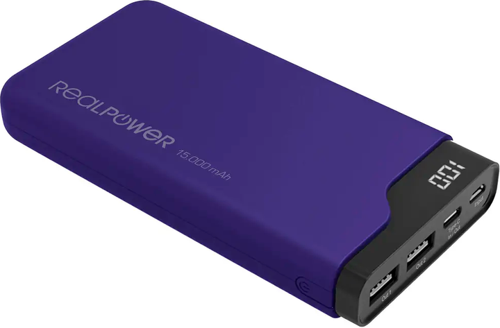 Powerbank RealPower PB-15000C 15000mAh Purple (4040895008213) - Zdjęcie 2 Powerbank RealPower PB-15000C 15000mAh Purple (4040895008213) - obraz 2