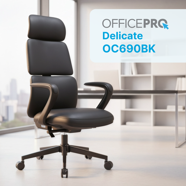Комп'ютерне офісне крісло OfficePro Delicate OC690BK ергономічне PVC Black - Фото 5 Комп'ютерне офісне крісло OfficePro Delicate OC690BK ергономічне PVC Black - зображення 5