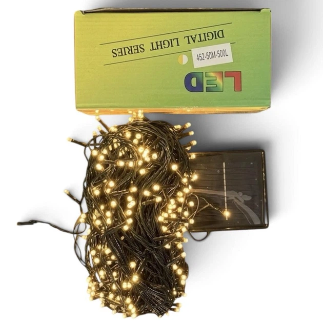 Світлодіодна гірлянда вулична Нитка на сонячній панелі 50 м 500 LED Тепле біле світло Зелений дріт - зображення 2