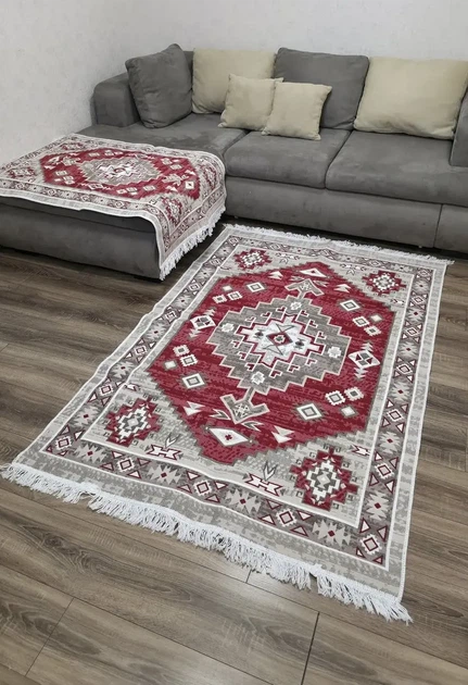 Бавовняний килим 120×180 см безворсовий та двосторонній червоний - зображення 5