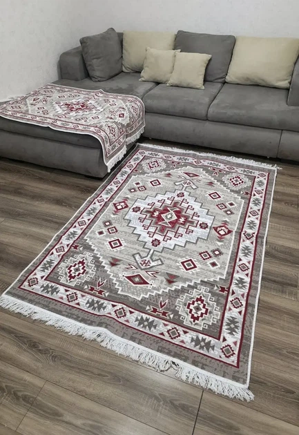 Бавовняний килим 120×180 см безворсовий та двосторонній червоний - зображення 6