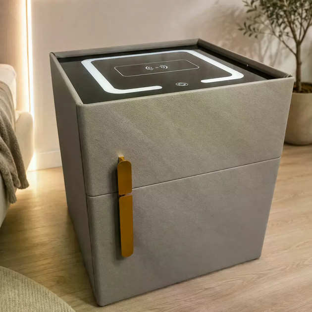 Прикроватная тумбочка VEN-1734 42×42×50 см с сейфом, беспроводной зарядкой, LED-подсветкой и USB - изображение 3