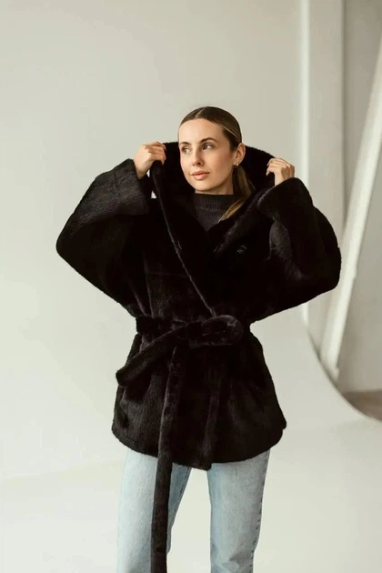 Зимова жіноча дублянка двостороння UF-Fashion N89V 42 чорний - зображення 9