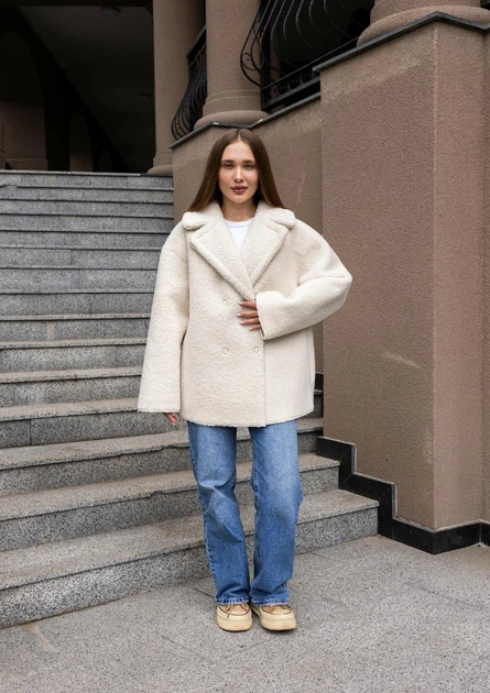 Женская зимняя дубленка двусторонняя UF-Fashion Д-370 42 светло-бежевый - изображение 2