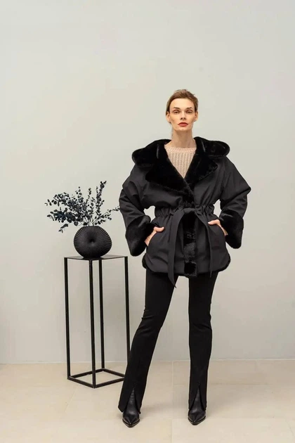 Екошуба зимова двостороння UF-Fashion N83V 44 чорний - Фото 7 Екошуба зимова двостороння UF-Fashion N83V 44 чорний - зображення 7