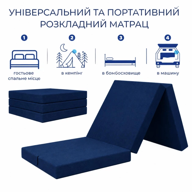 Пуф-матрас Delight Раскладной Трансформер темно-синій 60х180 см - Фото 2 Пуф-матрас Delight Раскладной Трансформер темно-синій 60х180 см - изображение 2