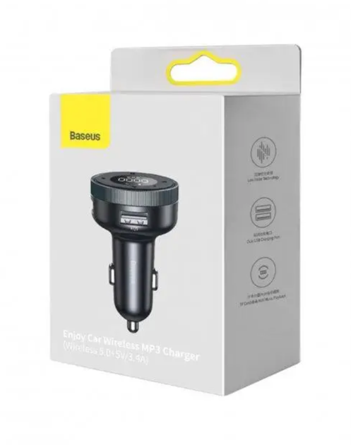 FM-трансмітер Baseus CCLH-01 Bluetooth 5.0 MP3 Hands Free 2×USB 3.4A, чорний - Фото 3 FM-трансмітер Baseus CCLH-01 Bluetooth 5.0 MP3 Hands Free 2×USB 3.4A, чорний - зображення 3