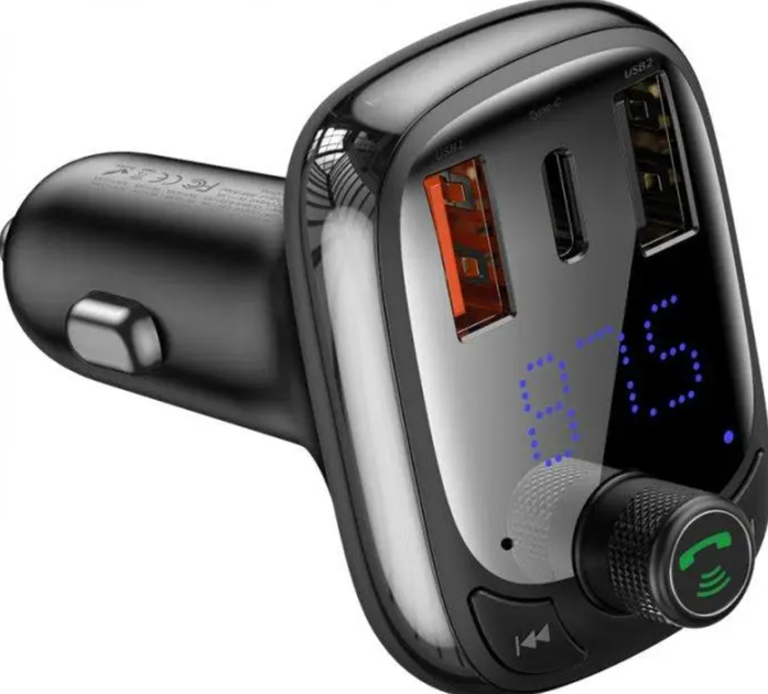 FM-модулятор Baseus CCTM-B01 S-13 Bluetooth 5.0, QC3.0 + PD 36W, 2×USB + USB Type-C, Hands Free, чорний - зображення 6